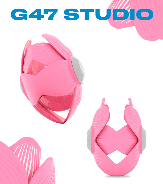 Diseño 3D de bolso de fiesta con forma de flores. G47 Studio